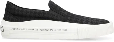 Shop Moncler Genius Men's Black Canvas Slip-on Shoes With Tonal Pattern And Back Lettering