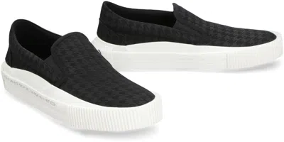 Shop Moncler Genius Men's Black Canvas Slip-on Shoes With Tonal Pattern And Back Lettering