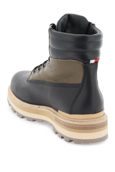 Shop Moncler Men's Water-repellent Leather Lace-up Boots With Tricolor Detail And Vibram Sole In Multicolor