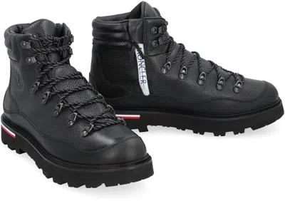 Shop Moncler Pebbled Leather Hiking Boots For Men In Black