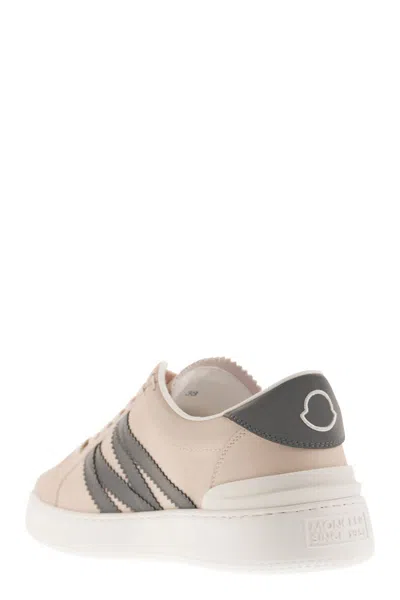 Shop Moncler Pink Leather Low-cut Sneakers With Monogram Detail For Women