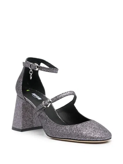 Shop Msgm Sparkling Silver Logo Charm Pumps For Women In Grey