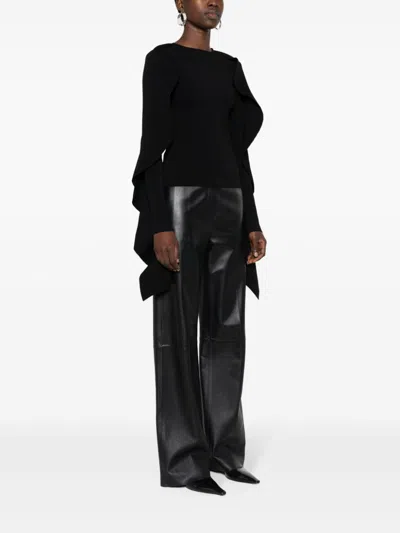 Shop Mugler Black Asymmetric Design Knit Top For Women