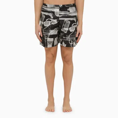Shop Off-white Black And White Printed Swimming Costume For Men