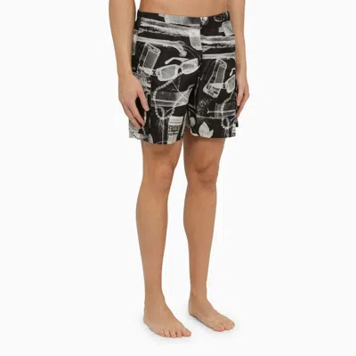 Shop Off-white Black And White Printed Swimming Costume For Men