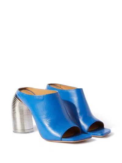 Shop Off-white Cobalt Blue High Cylindrical Heel Leather Sandals For Women