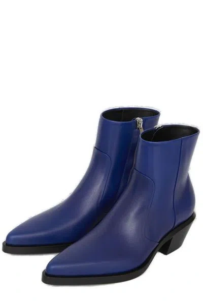 Shop Off-white Men's Leather Slim Texan Ankle Boots In Blue