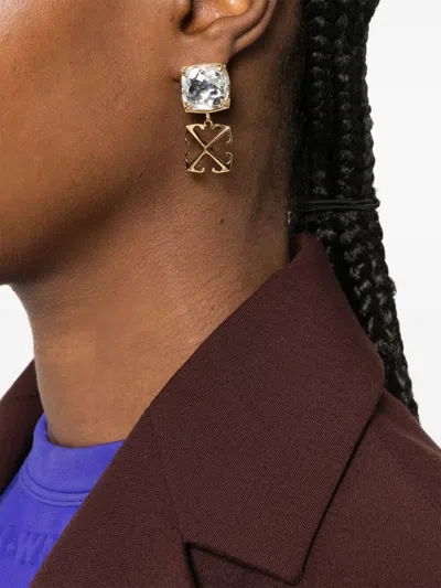 Shop Off-white Metallic Arrows Drop Earrings For Women In Silver