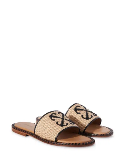 Shop Off-white Minimalist Arrow Slide Sandals For Women In Tan