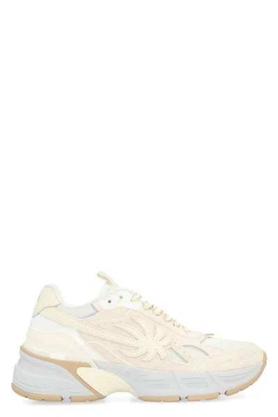 Shop Palm Angels Ivory Leather And Mesh Low-top Sneaker With Contrasting Color Inserts For Women