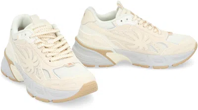 Shop Palm Angels Ivory Leather And Mesh Low-top Sneaker With Contrasting Color Inserts For Women