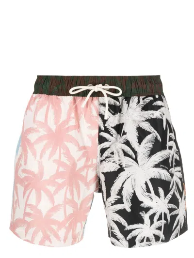 Shop Palm Angels Patchwork Palms Swim Shorts In Multicolor