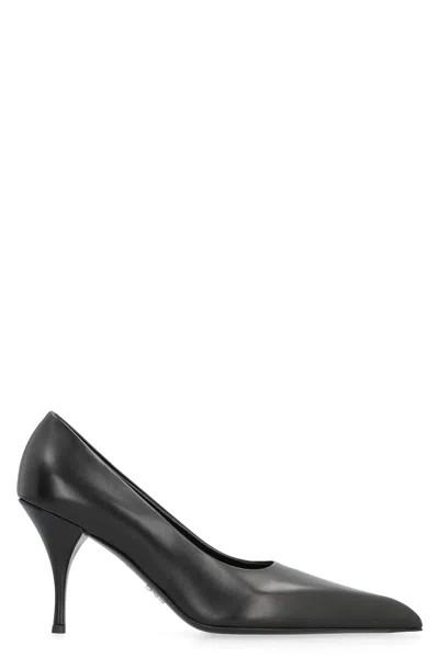 Shop Prada Black Leather Pointy Toe Stiletto Heels For Women