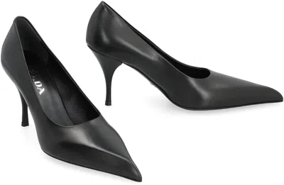 Shop Prada Black Leather Pointy Toe Stiletto Heels For Women