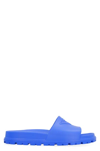 Shop Prada Blue Men's Logo Detail Rubber Slide Sandals