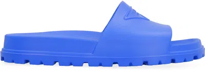 Shop Prada Blue Men's Logo Detail Rubber Slide Sandals