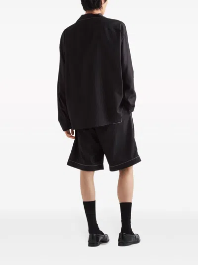 Shop Prada Luxurious Black Silk Men's Short Pants For Ss24