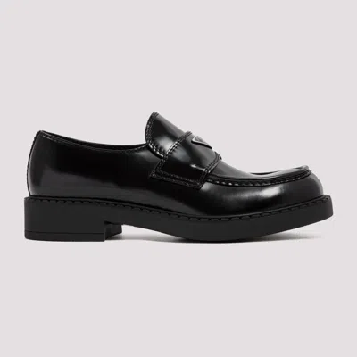 Shop Prada Men's Black Brushed Leather Loafers