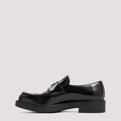 Shop Prada Men's Black Brushed Leather Loafers