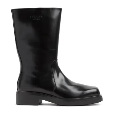 Shop Prada Sleek Black 100% Brushed Leather Men's Boots For Fw22