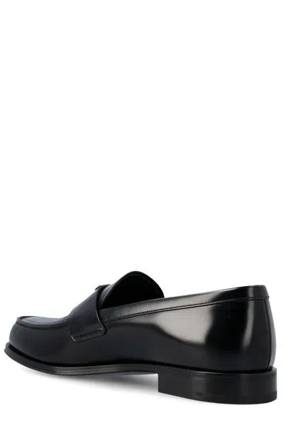 Shop Prada Premium Leather Almond Toe Loafers For Men In Black