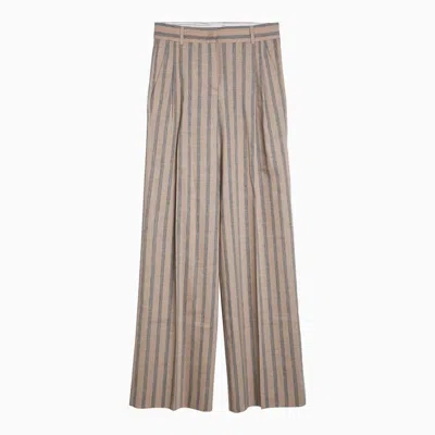 Shop Quelledue Beige Striped Linen And Wool Trousers In Multicolor