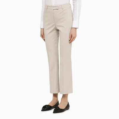 Shop Quelledue Regular Beige Cotton Trousers In Gray
