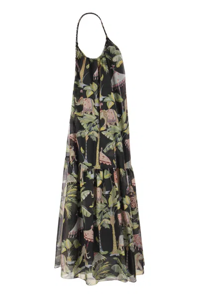 Shop Red Valentino Black Elephant Print Cotton And Silk Dress For Women