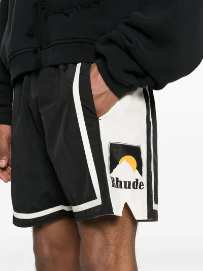 Shop Rhude Color Block Sports Shorts In Black