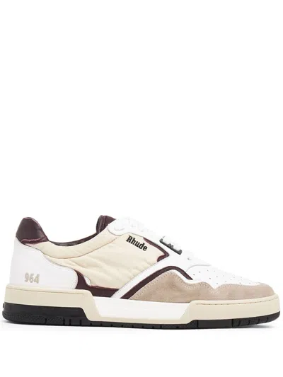 Shop Rhude Ss23 Men's White And Maroon High Top Racing Sneakers