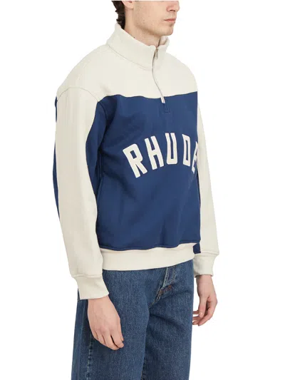Shop Rhude Men's White Half Zip Sweatshirt With Front Logo, Size M