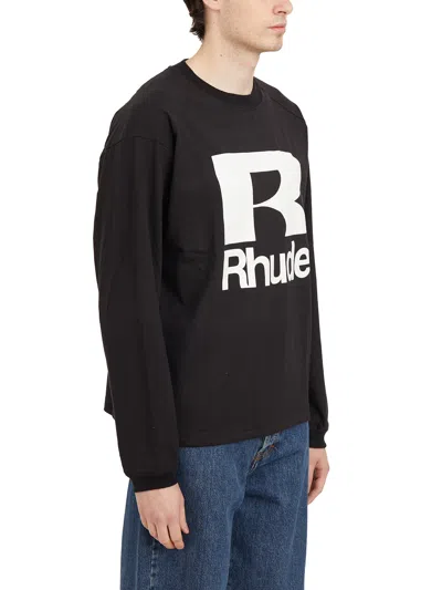 Shop Rhude Men's Black Logo Long Sleeve T-shirt For Ss24