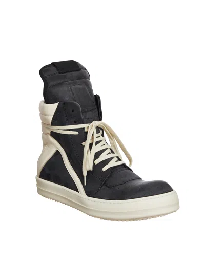 Shop Rick Owens Stylish Black Leather Geobasket Sneakers For Men