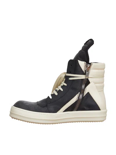Shop Rick Owens Stylish Black Leather Geobasket Sneakers For Men