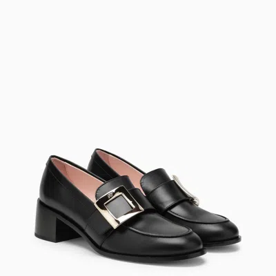 Shop Roger Vivier Black Leather Loafer With Square Toe, Metal Buckle, And 5.5cm Heel For Women