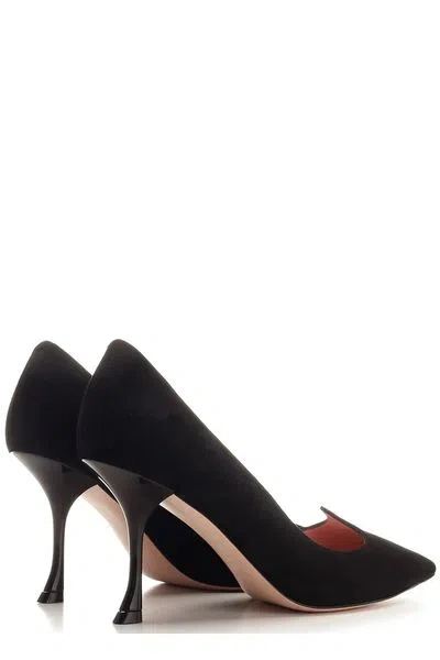 Shop Roger Vivier Elegant Black Suede Pointed Toe Pumps With Heart Detail