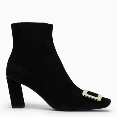 Shop Roger Vivier Women's Black Suede Chelsea Boots With Iconic Metal Buckle And Zip Fastening