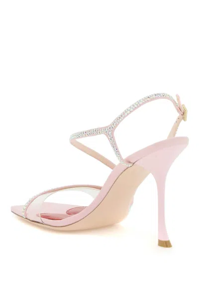 Shop Roger Vivier Pink Leather Crystal Sandals With Heart Detail And High Heel