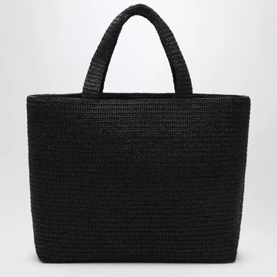 Shop Saint Laurent Black Raffia Tote Handbag Handbag With Logo