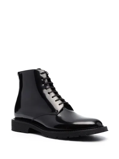 Shop Saint Laurent Black Leather Lace-up Ankle Boots For Men