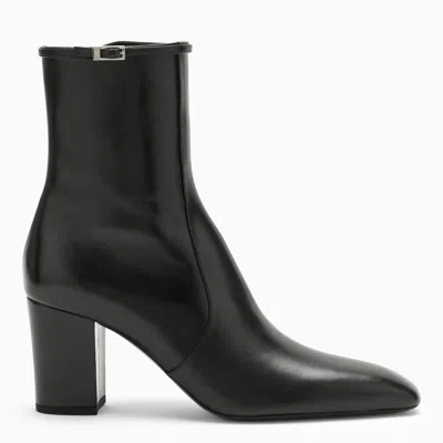 Shop Saint Laurent Black Leather Round Toe Ankle Boot For Women