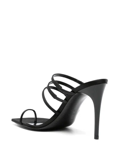 Shop Saint Laurent Black Satin Crystal Embellished Square Open Toe Stiletto Heel Sandals