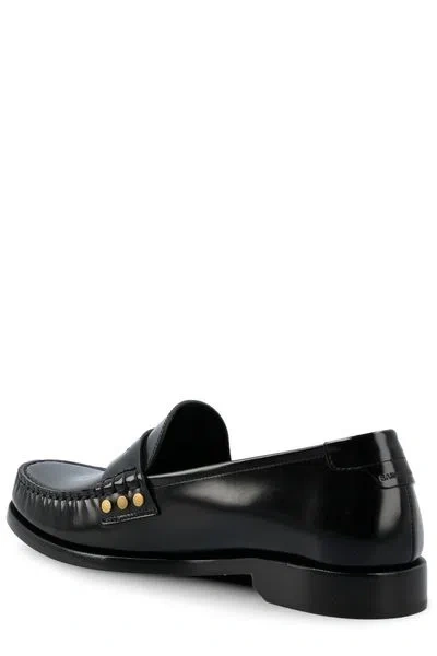 Shop Saint Laurent Men's Black Brushed Leather Loafers For Fw24