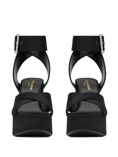 Shop Saint Laurent Black Suede Platform Sandals For Women