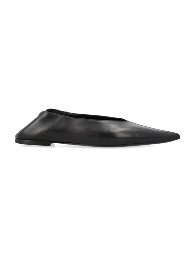 Shop Saint Laurent Black Carolyn Slippers With Shiny Lambskin And Pointed Toe