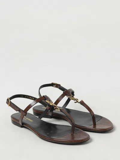 Shop Saint Laurent Cassandra Flats Sandals In Beige