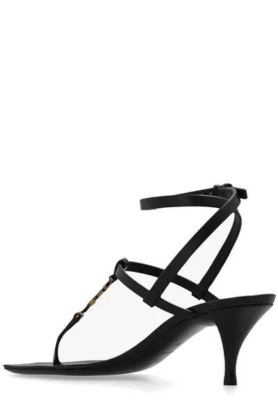 Shop Saint Laurent Cassandre Open Toe Sandals For Women In Black