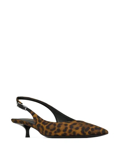 Shop Saint Laurent Cherish 35mm Leopard Print Sandals For Women In Brown