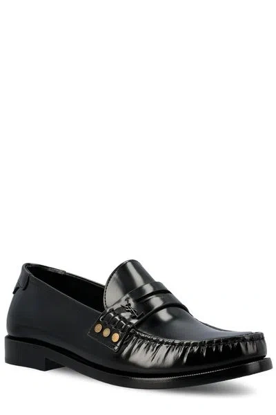 Shop Saint Laurent Classic Black Leather Loafers For Women