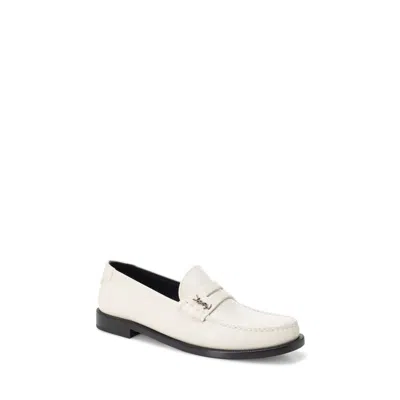 Shop Saint Laurent Ivory Round Toeline Leather Loafers For Women In White
